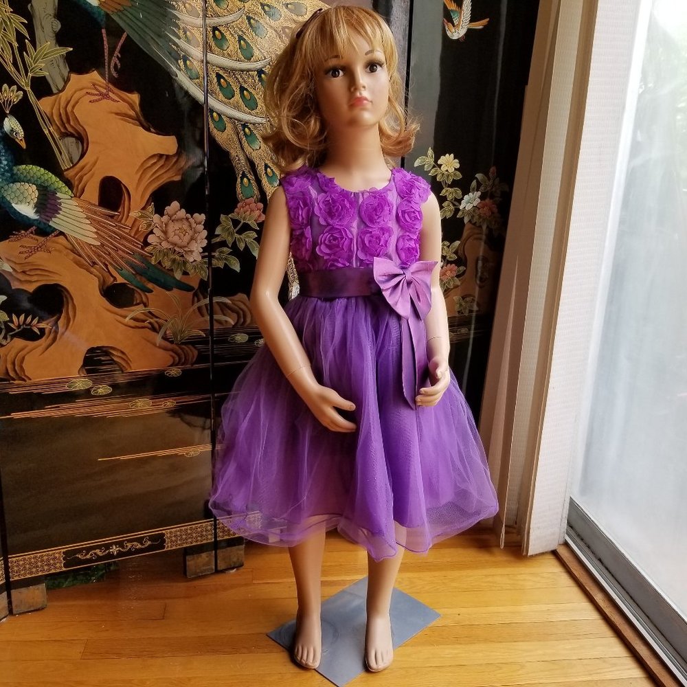 Ai Meng Baby Size 4 Solid Purple Rosette Dress